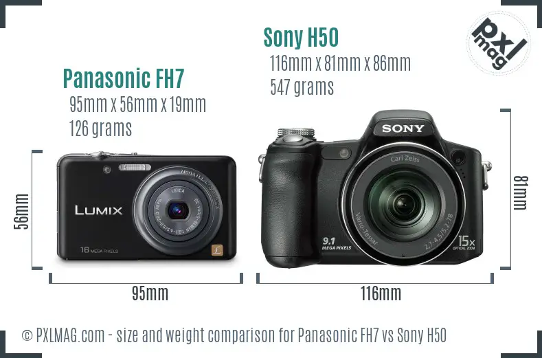 Panasonic FH7 vs Sony H50 size comparison