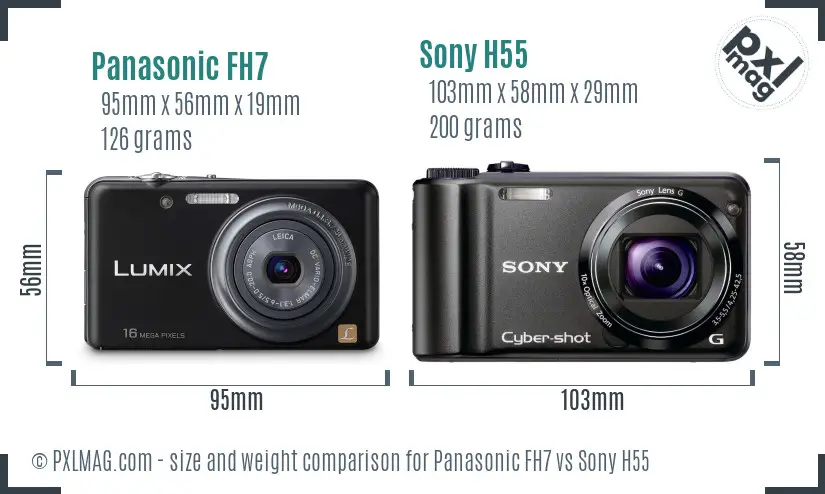 Panasonic FH7 vs Sony H55 size comparison