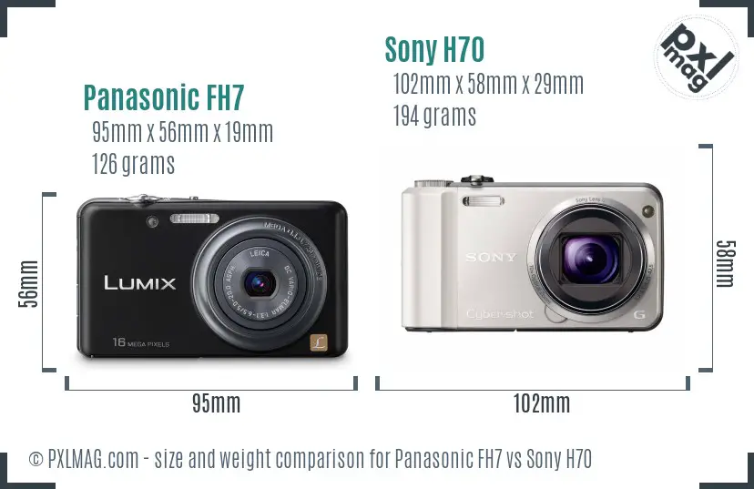 Panasonic FH7 vs Sony H70 size comparison