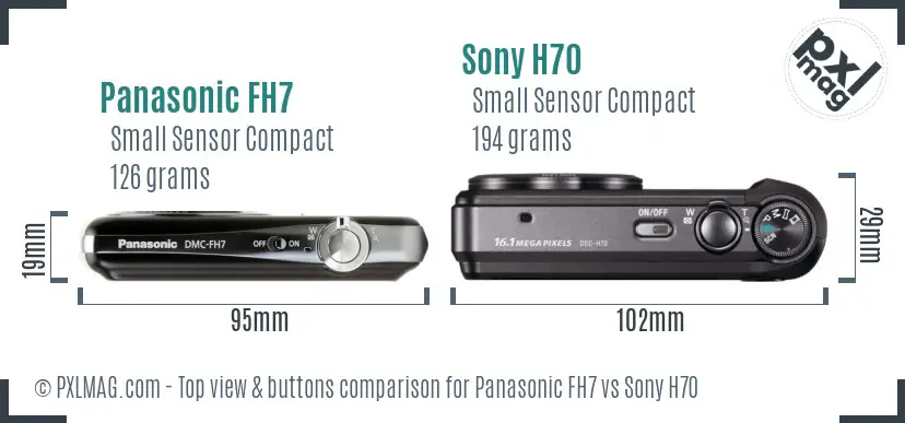Panasonic FH7 vs Sony H70 top view buttons comparison