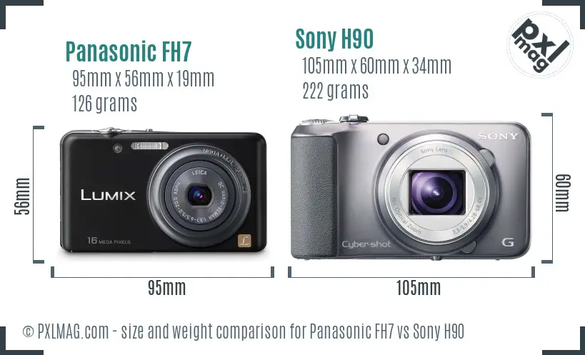 Panasonic FH7 vs Sony H90 size comparison