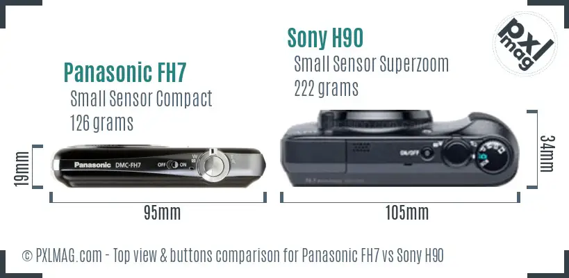 Panasonic FH7 vs Sony H90 top view buttons comparison