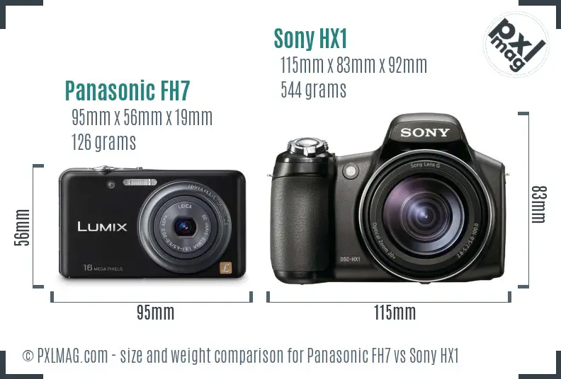 Panasonic FH7 vs Sony HX1 size comparison