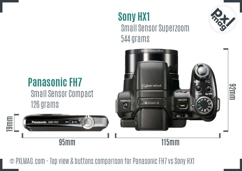 Panasonic FH7 vs Sony HX1 top view buttons comparison