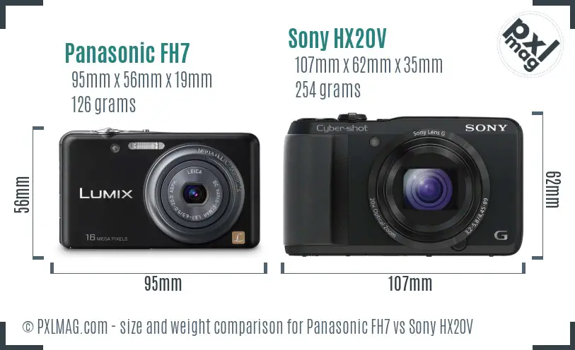 Panasonic FH7 vs Sony HX20V size comparison