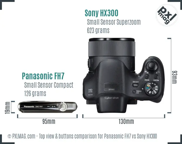 Panasonic FH7 vs Sony HX300 top view buttons comparison