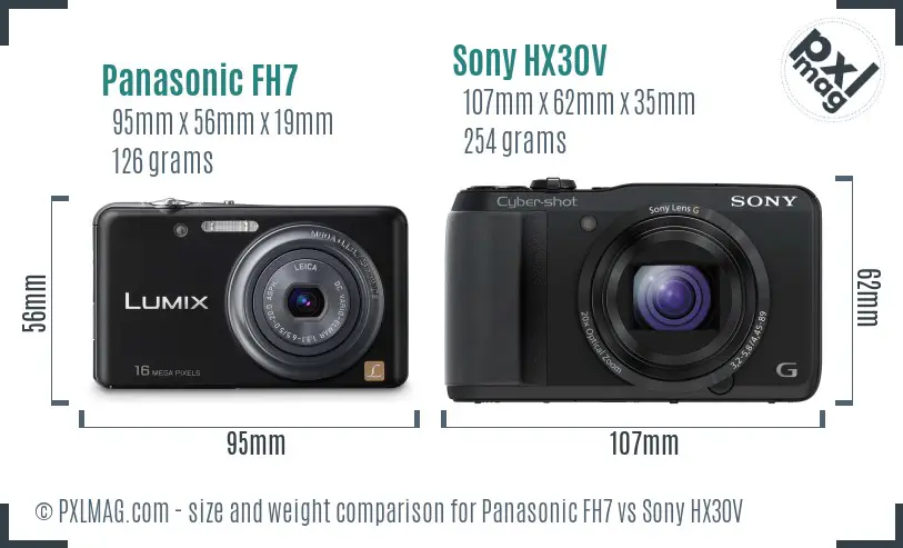Panasonic FH7 vs Sony HX30V size comparison