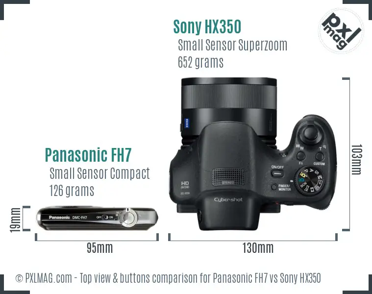 Panasonic FH7 vs Sony HX350 top view buttons comparison