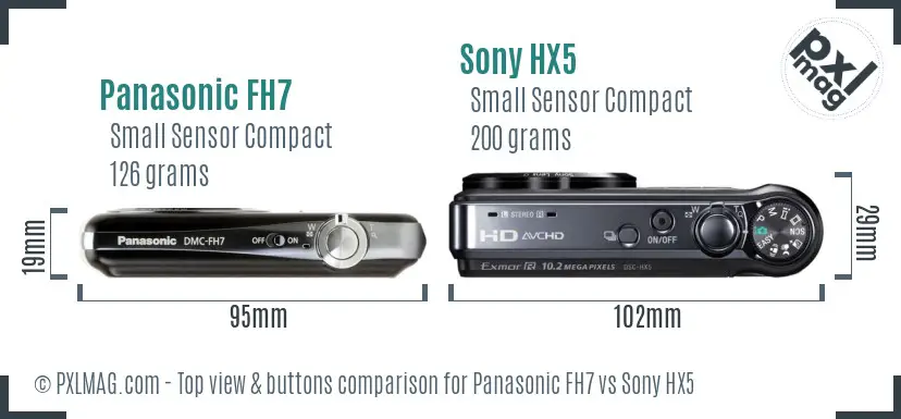 Panasonic FH7 vs Sony HX5 top view buttons comparison