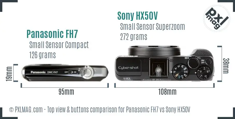 Panasonic FH7 vs Sony HX50V top view buttons comparison