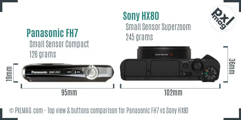 Panasonic FH7 vs Sony HX80 top view buttons comparison