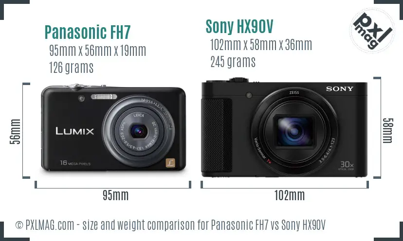 Panasonic FH7 vs Sony HX90V size comparison