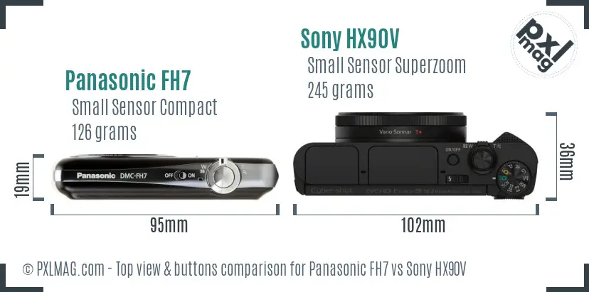 Panasonic FH7 vs Sony HX90V top view buttons comparison