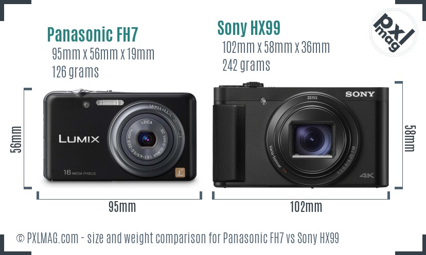 Panasonic FH7 vs Sony HX99 size comparison Panasonic FH7 vs Sony HX99 size comparison