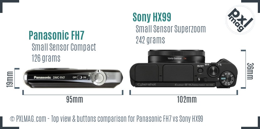 Panasonic FH7 vs Sony HX99 top view buttons comparison