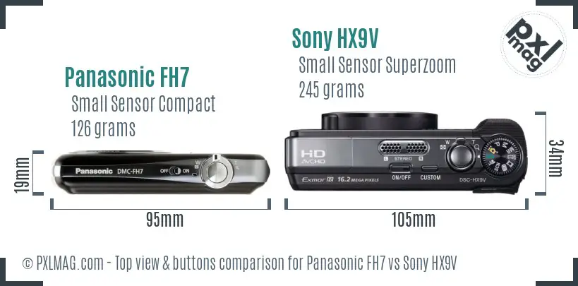 Panasonic FH7 vs Sony HX9V top view buttons comparison