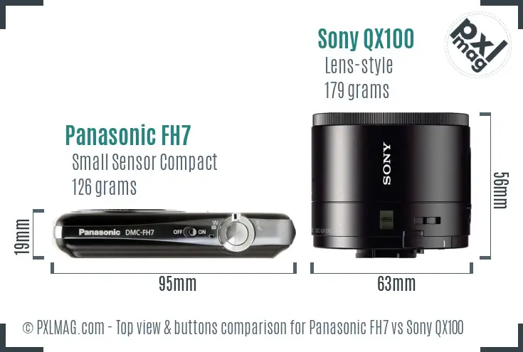 Panasonic FH7 vs Sony QX100 top view buttons comparison