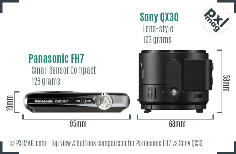 Panasonic FH7 vs Sony QX30 top view buttons comparison