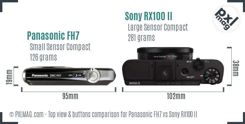 Panasonic FH7 vs Sony RX100 II top view buttons comparison