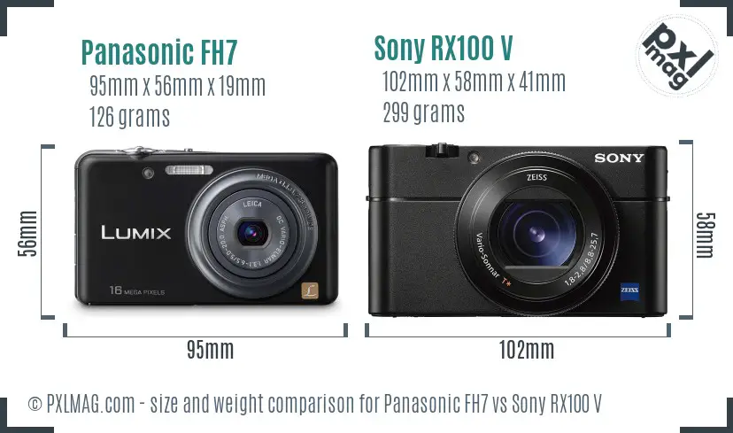Panasonic FH7 vs Sony RX100 V size comparison