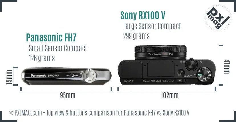 Panasonic FH7 vs Sony RX100 V top view buttons comparison