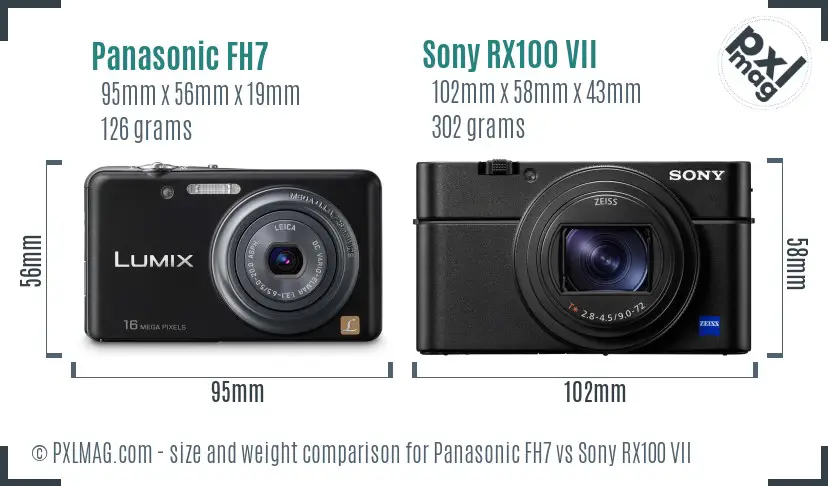 Panasonic FH7 vs Sony RX100 VII size comparison