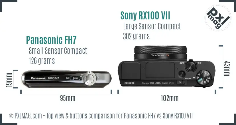 Panasonic FH7 vs Sony RX100 VII top view buttons comparison