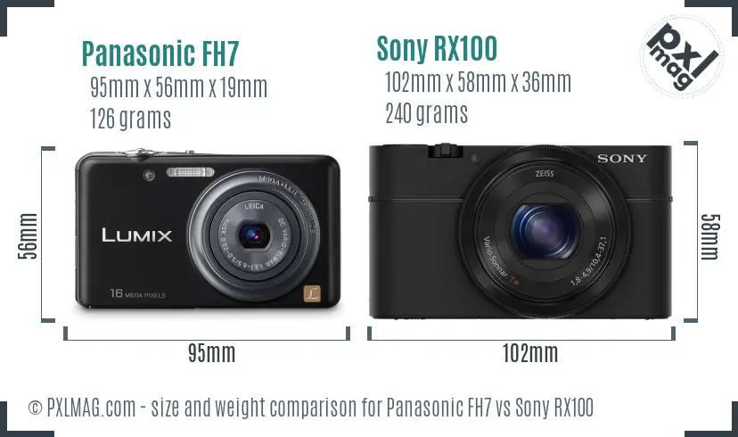 Panasonic FH7 vs Sony RX100 size comparison