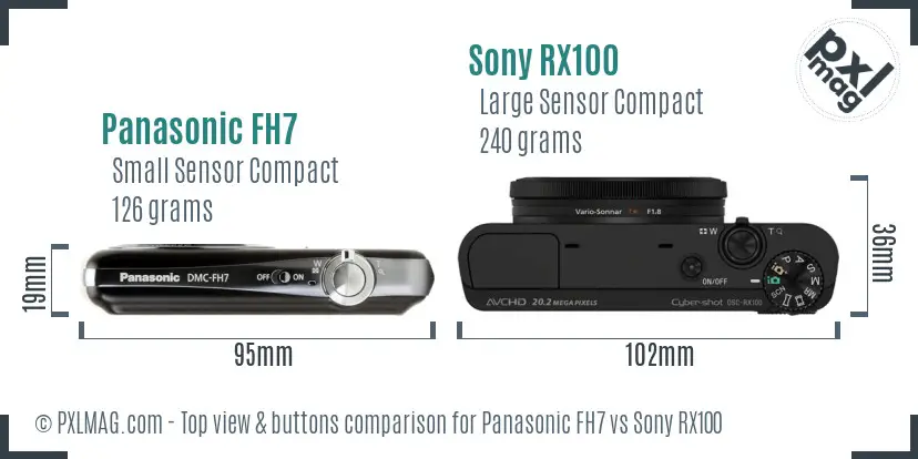 Panasonic FH7 vs Sony RX100 top view buttons comparison