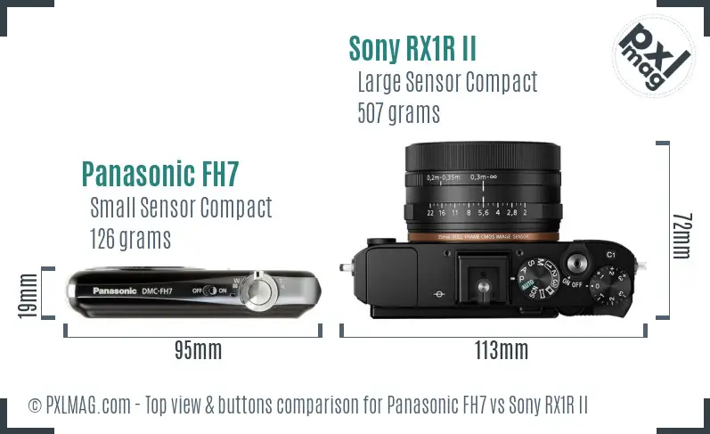Panasonic FH7 vs Sony RX1R II top view buttons comparison Panasonic FH7 vs Sony RX1R II top view buttons comparison