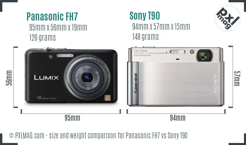 Panasonic FH7 vs Sony T90 size comparison