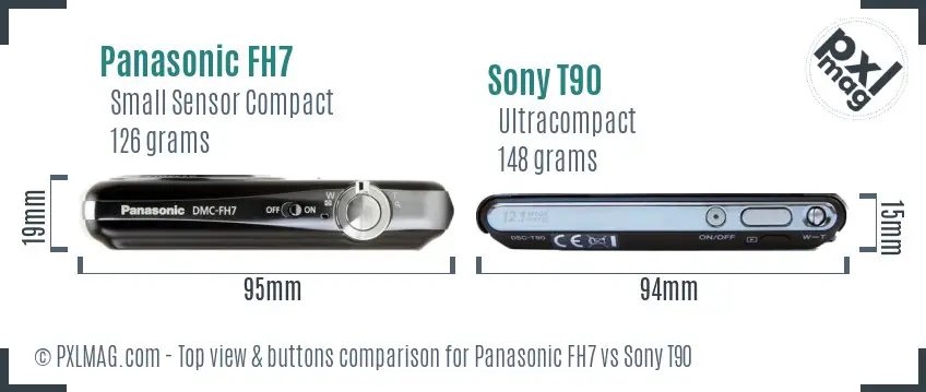 Panasonic FH7 vs Sony T90 top view buttons comparison