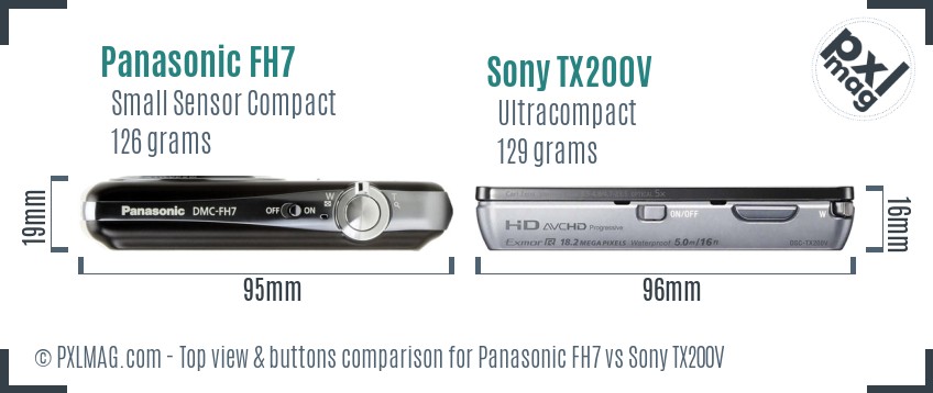 Panasonic FH7 vs Sony TX200V top view buttons comparison