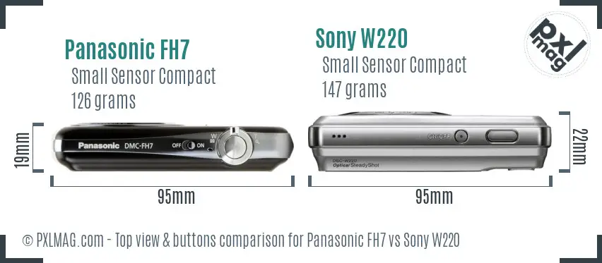 Panasonic FH7 vs Sony W220 top view buttons comparison Panasonic FH7 vs Sony W220 top view buttons comparison