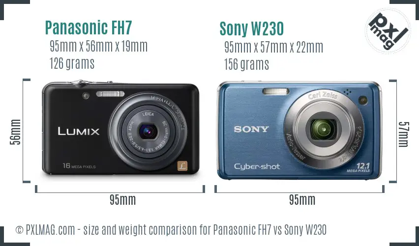 Panasonic FH7 vs Sony W230 size comparison