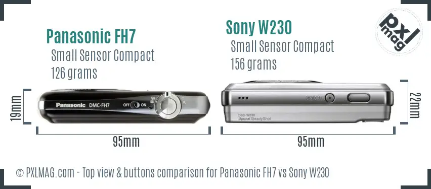 Panasonic FH7 vs Sony W230 top view buttons comparison