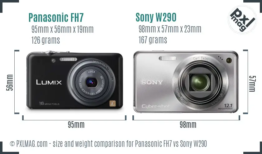 Panasonic FH7 vs Sony W290 size comparison