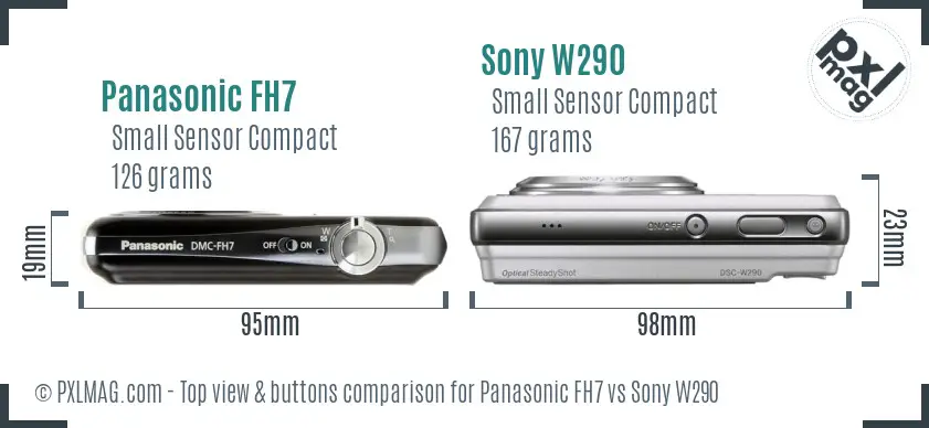 Panasonic FH7 vs Sony W290 top view buttons comparison