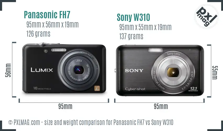 Panasonic FH7 vs Sony W310 size comparison