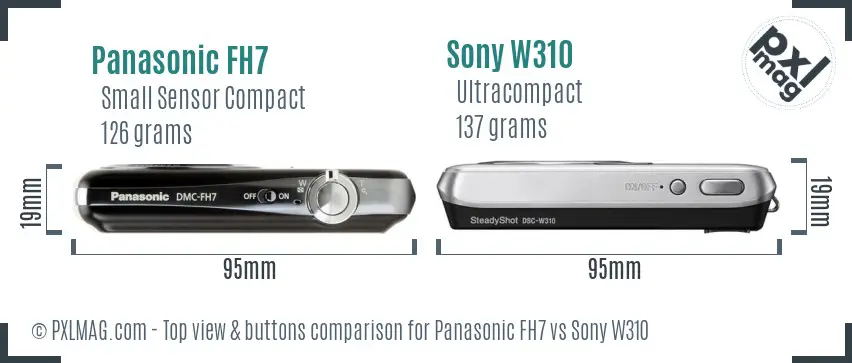 Panasonic FH7 vs Sony W310 top view buttons comparison