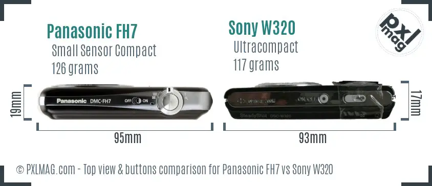 Panasonic FH7 vs Sony W320 top view buttons comparison