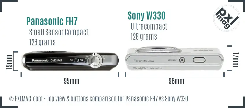 Panasonic FH7 vs Sony W330 top view buttons comparison