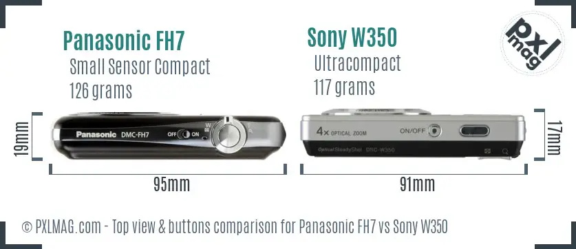 Panasonic FH7 vs Sony W350 top view buttons comparison