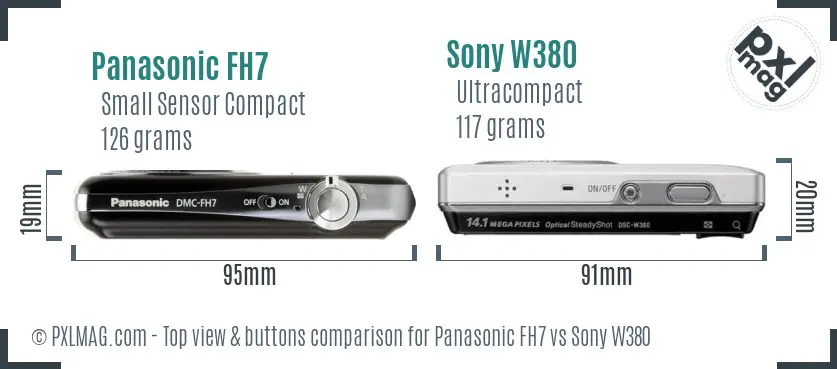 Panasonic FH7 vs Sony W380 top view buttons comparison