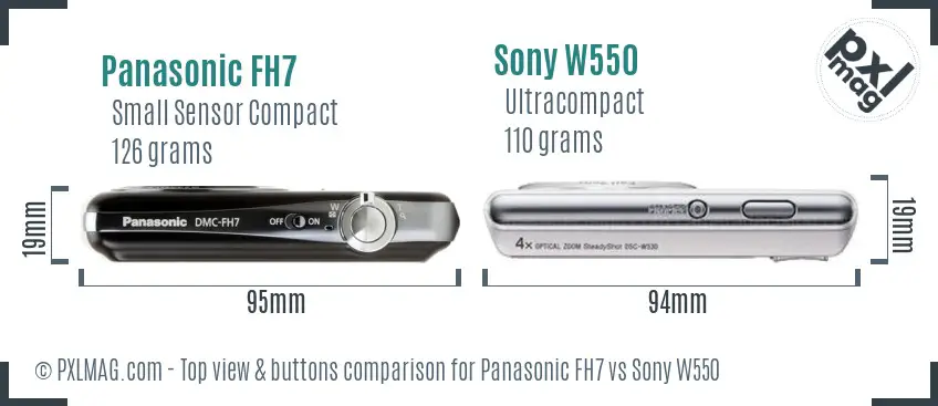 Panasonic FH7 vs Sony W550 top view buttons comparison