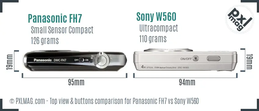 Panasonic FH7 vs Sony W560 top view buttons comparison