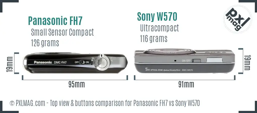 Panasonic FH7 vs Sony W570 top view buttons comparison