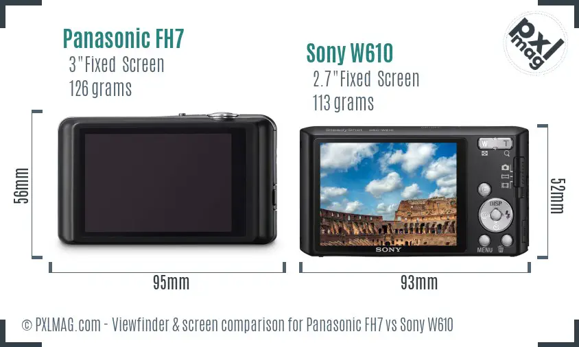 Panasonic FH7 vs Sony W610 Screen and Viewfinder comparison