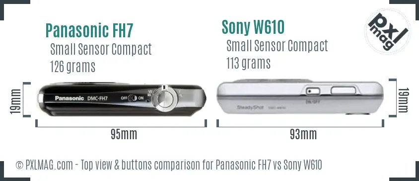 Panasonic FH7 vs Sony W610 top view buttons comparison