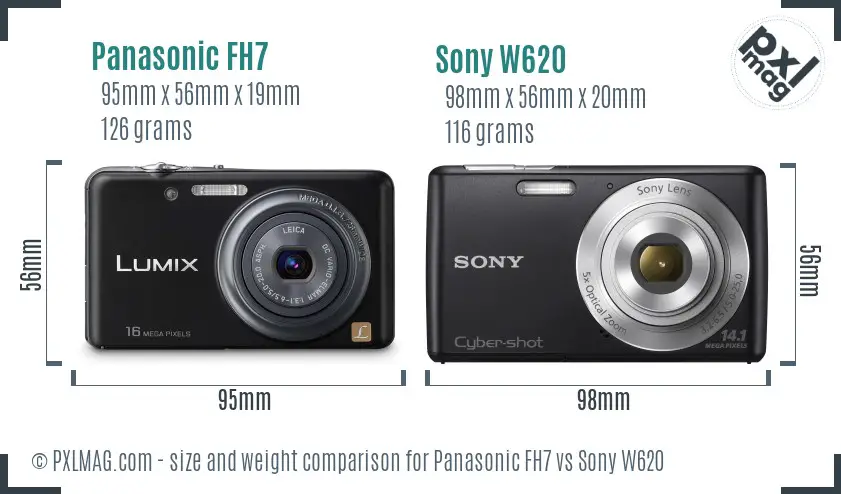 Panasonic FH7 vs Sony W620 size comparison
